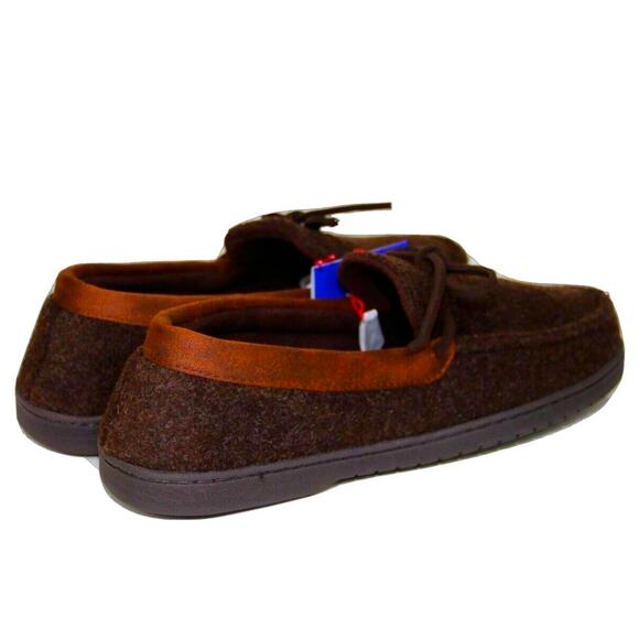 Dluxe by Dearfoams Men's Jacoby Moccasin Slippers, Brown, Medium (9/10), NWT - Picture 2 of 7